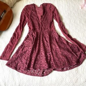 Free People Intimately Free Maroon Red Lace Skater A Line Dress Size Small